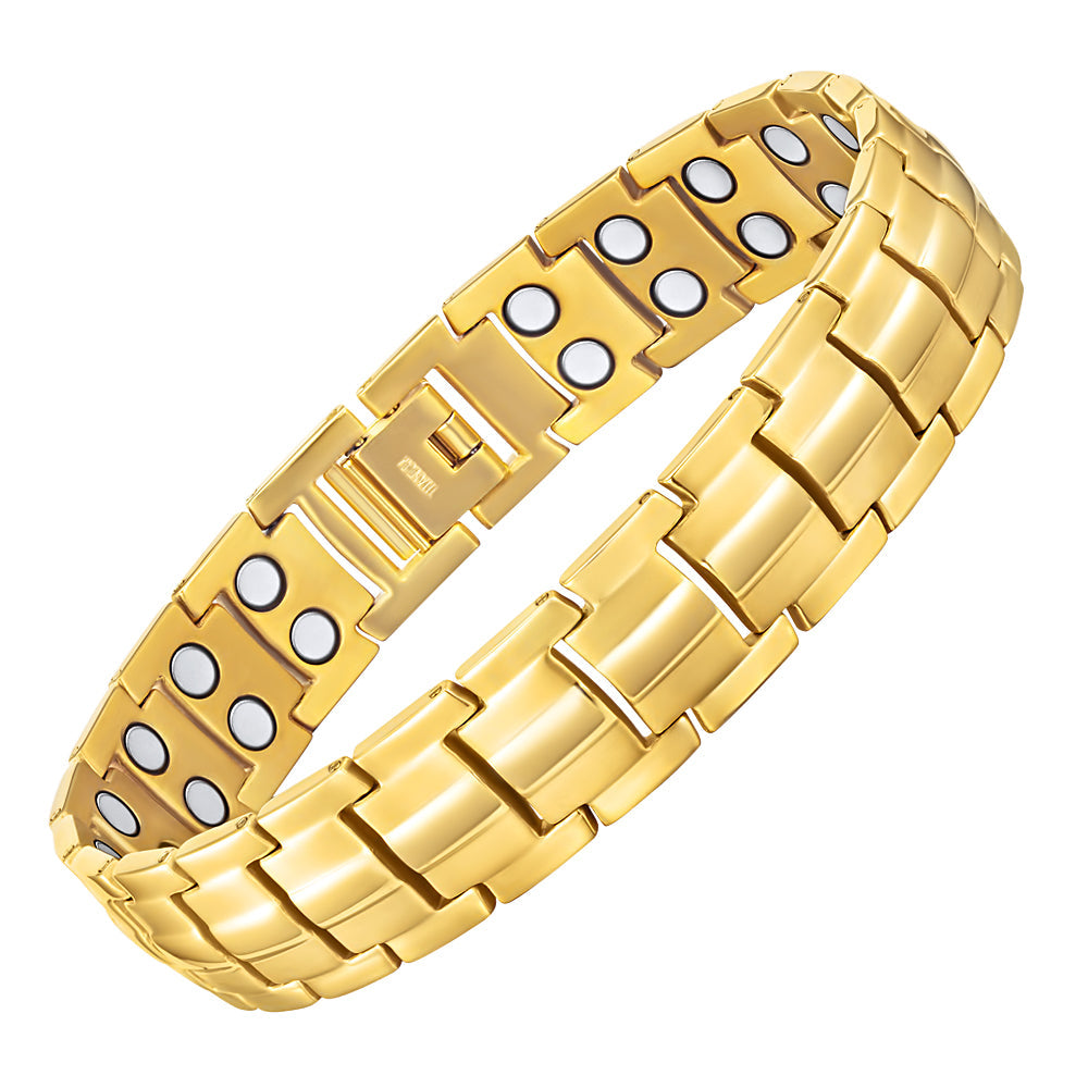 Mens Double Strength Magnetic Therapy Bracelet Gold Titanium