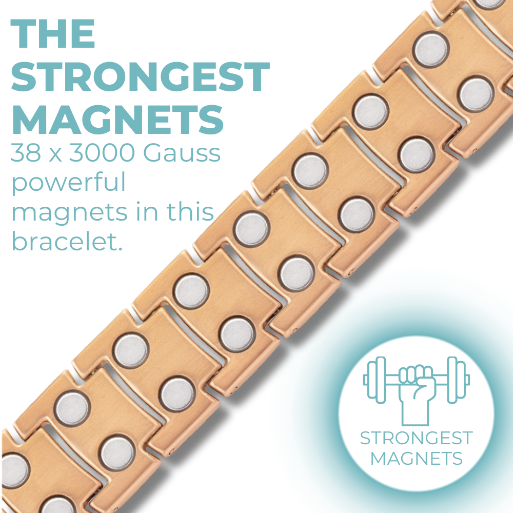 Mens Rose Gold Titanium Magnetic Bracelet Double Row Magnets