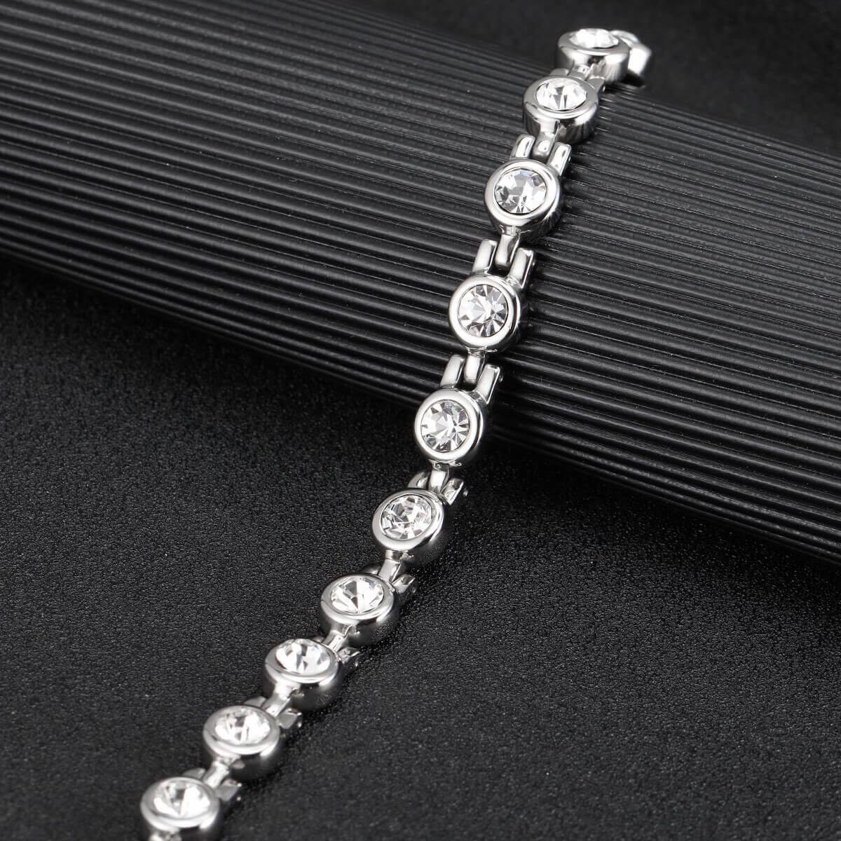 Ladies Four Elements Clear Gem Stone Titanium Magnetic Bracelet