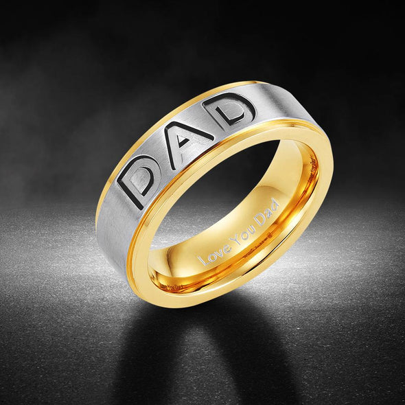 Mens Dad Titanium Ring Engraved Love You Dad - Silver Gold