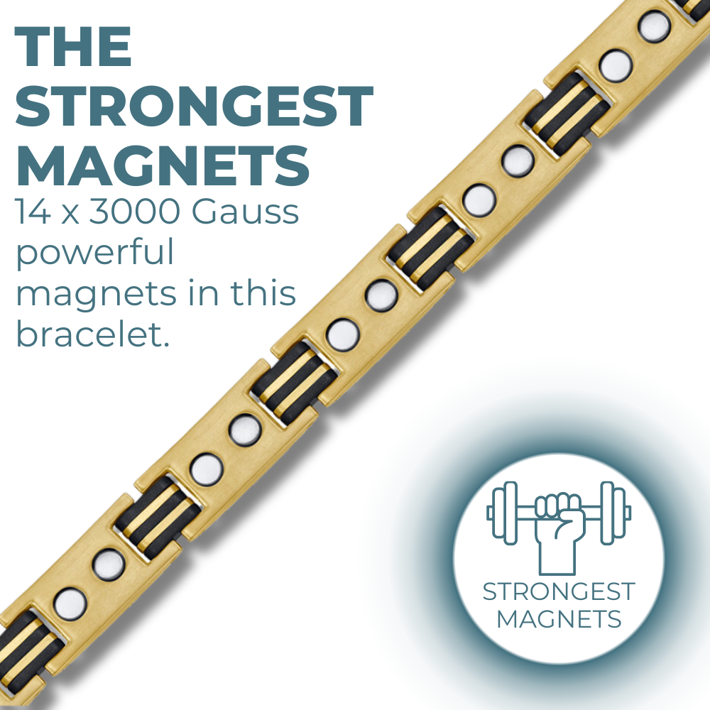 Mens Magnetic Therapy Bracelet- Gold Titanium with Black Carbon Fibre